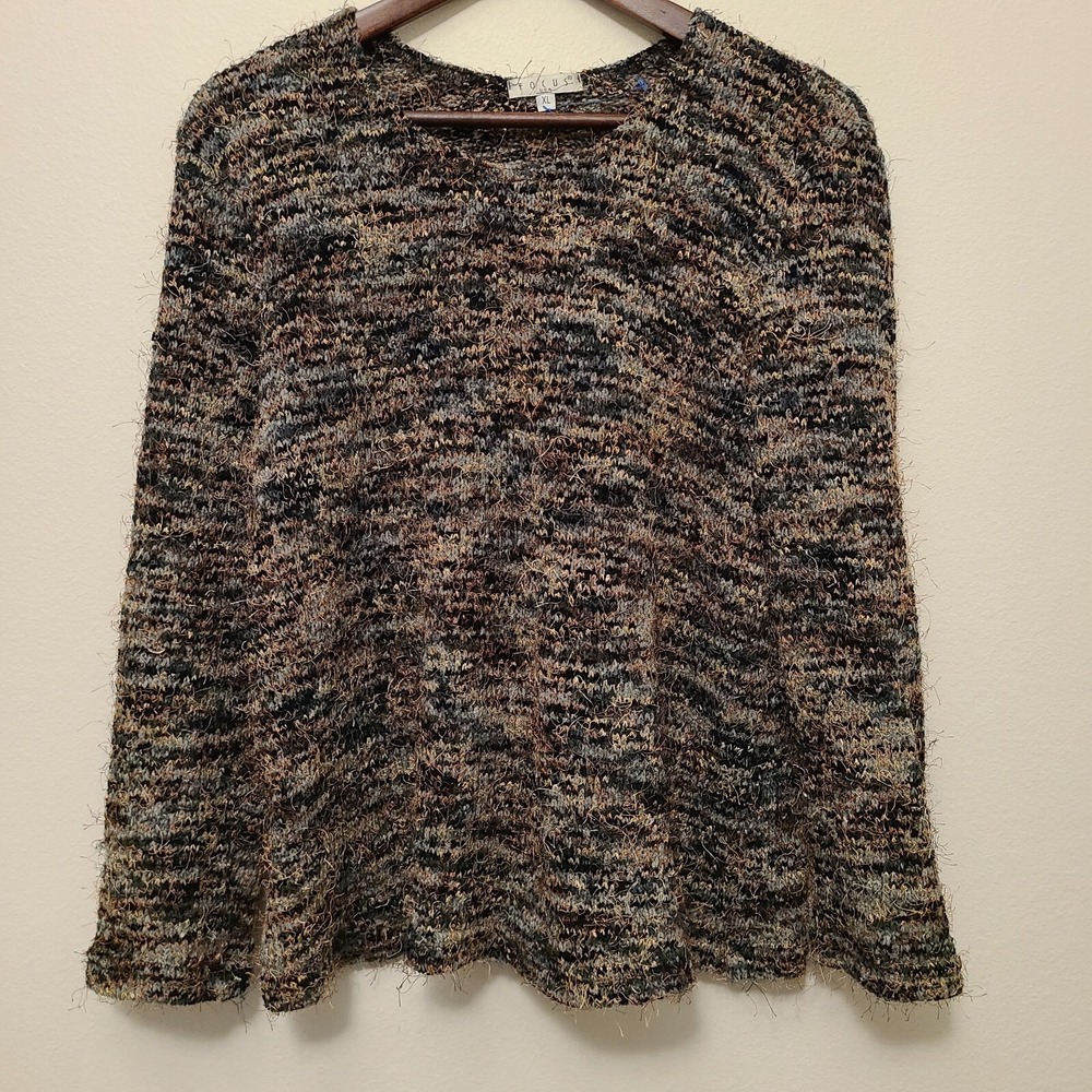 Vintage Focus USA Earthtone Sweater‎ Oversize Boho Artsy Soft Fuzzy Womens Sz XL